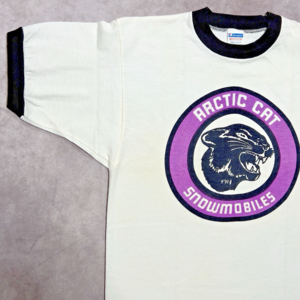 Vintage Arctic Cat Shirt Mens Medium White Champion Blue Bar Ringer USA 60s 70s